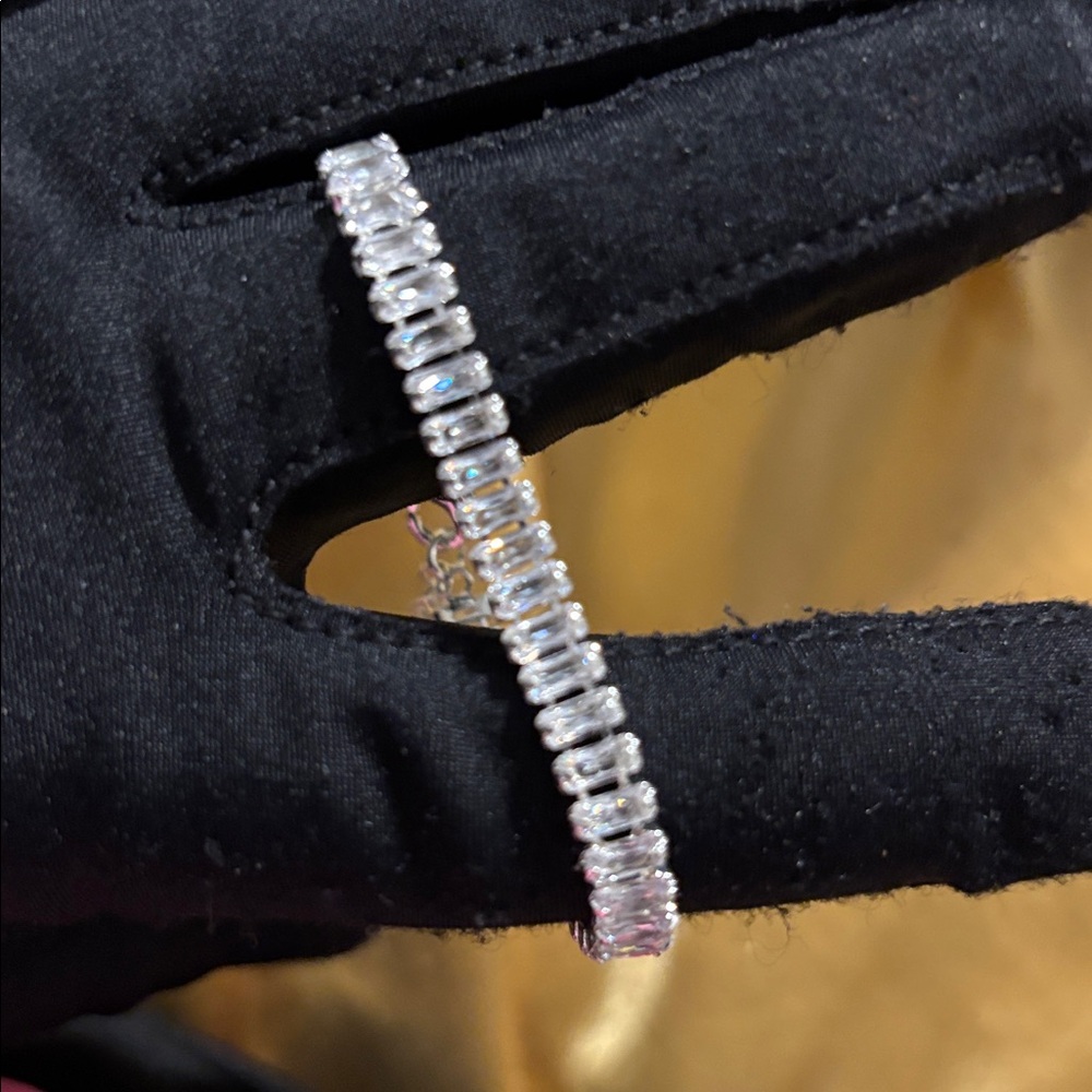 Elegant Baguette Silver Tennis Bracelet - Picture 5 of 6